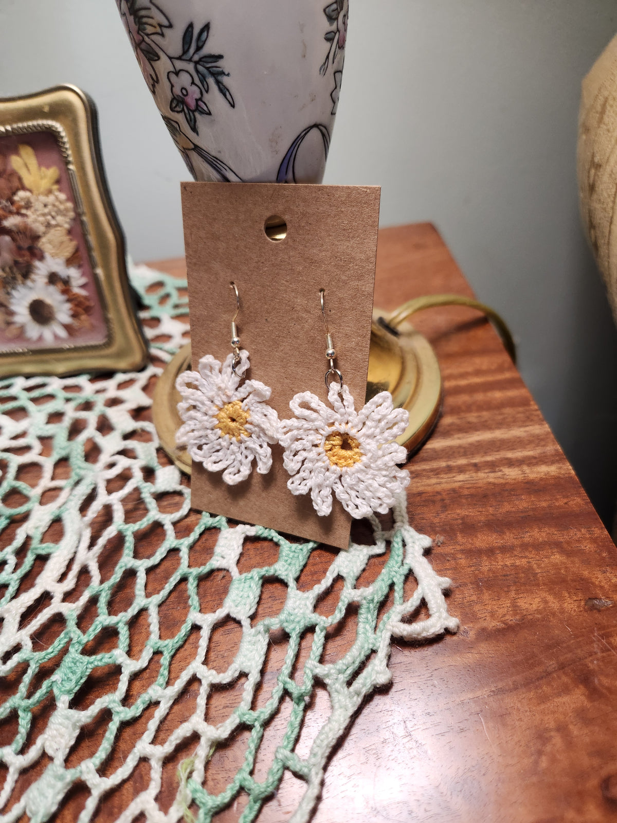 Crocheted Daisy Earrings