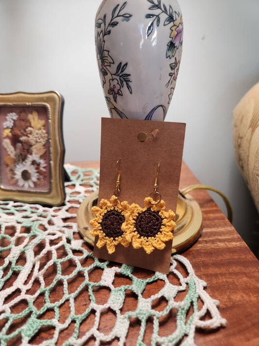 Crocheted Sunflower Earrings