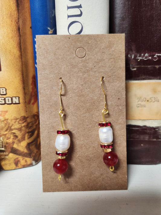 Freshwater pearl earrings with red accents