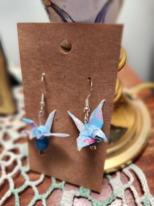 Delicate Blue Origami Crane Earrings